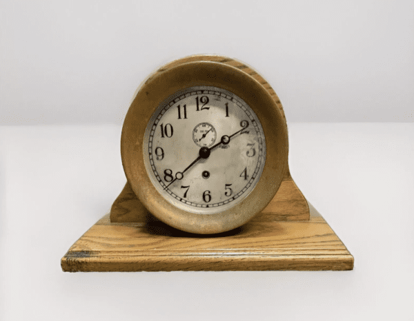 Vintage Chelsea Ships Bell Clock On A Plinth